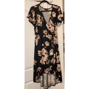 Fortune+Ivy Floral Hi-Low Midi Wrap Around Dress Short Sleeves Size 1X